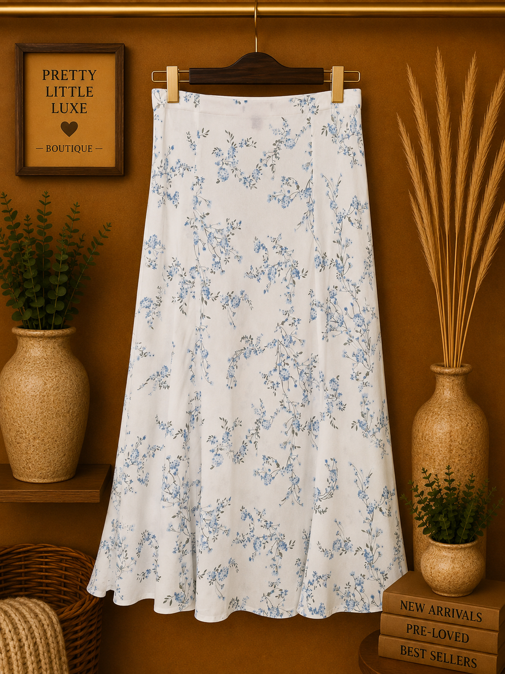 Streetwear Society NWT Blue Floral Midi Skirt White High Slit Size- XL
