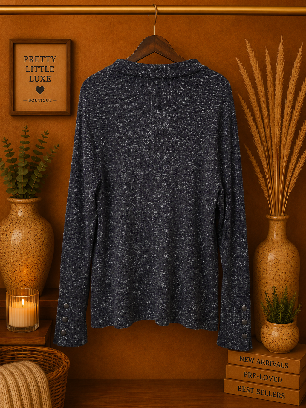 Violet & Roses Night Sky Glittery Mock Neck Sweater - XL