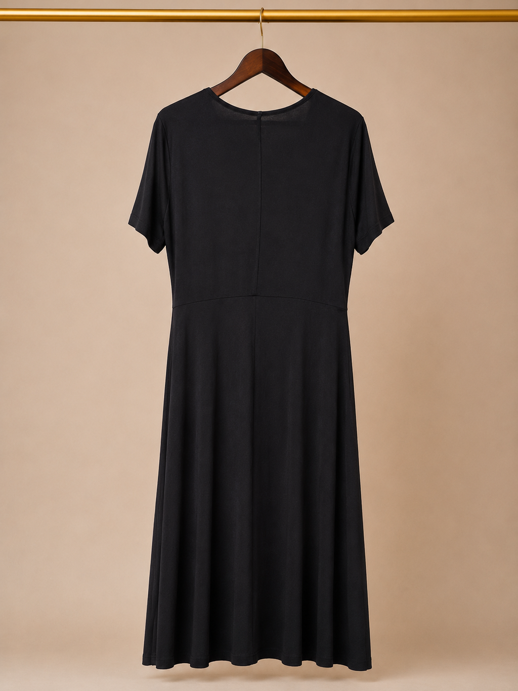 Amazon Essentials Short Sleeve V-Neck Faux Wrap Midi Dress - Black (Large)
