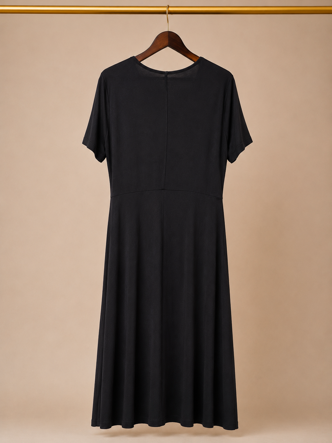Amazon Essentials Short Sleeve V-Neck Faux Wrap Midi Dress - Black (Large)