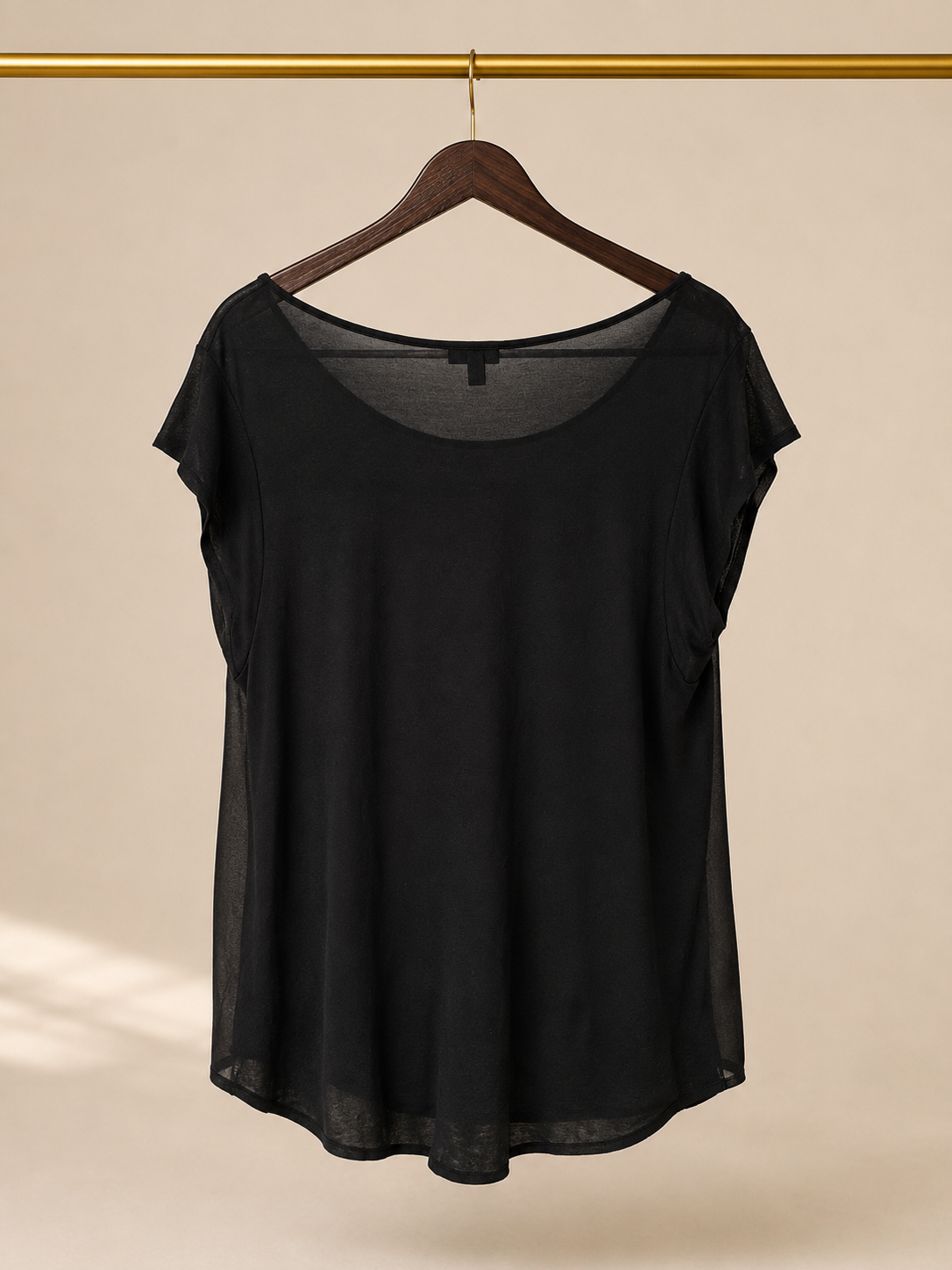 🔑 Express Mixed-Media Short-Sleeve Chiffon Panel Blouse - Black (Small)