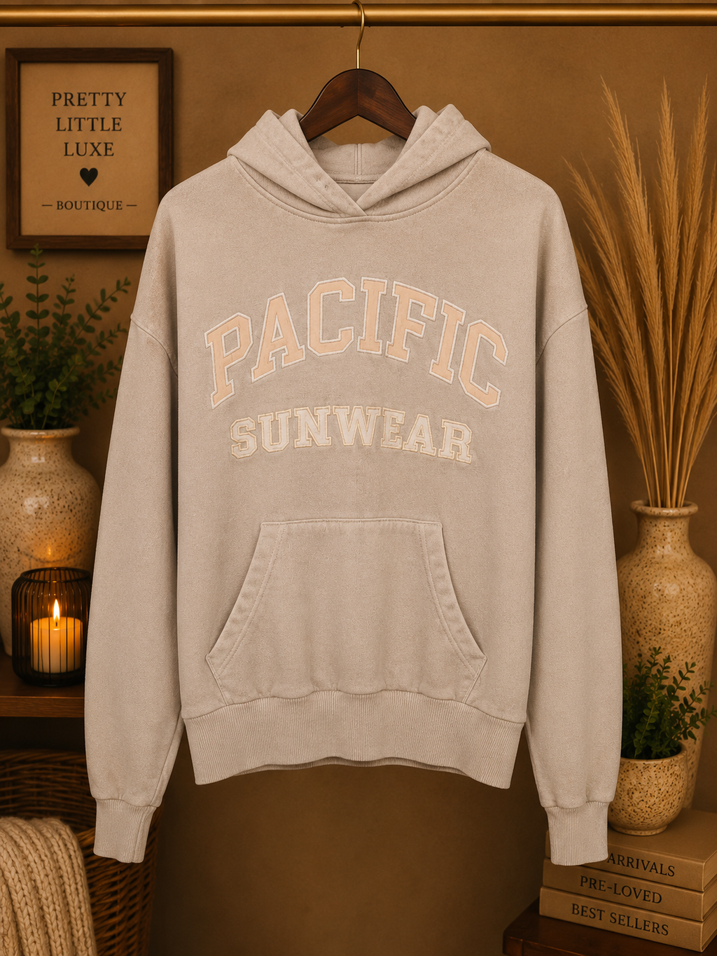 Pacsun Women's Grey and Tan Hoodie- Small