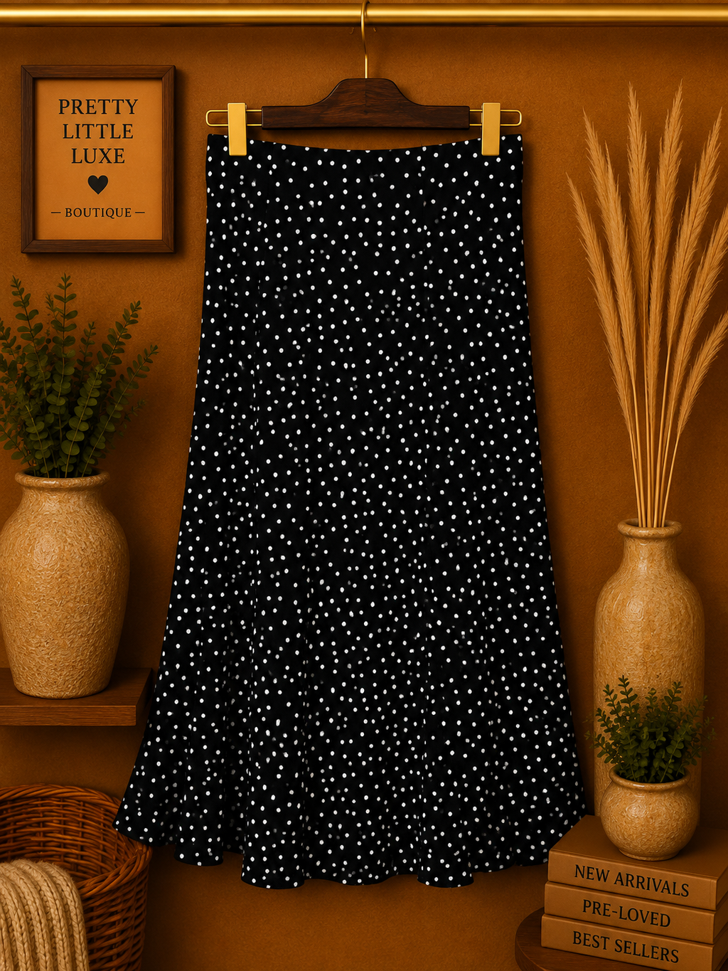 Streetwear Society NWT Polka Dot Midi Skirt Black White High Slit -Size XL