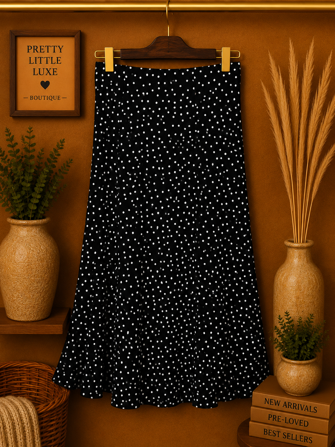 Streetwear Society NWT Polka Dot Midi Skirt Black White High Slit -Size XL