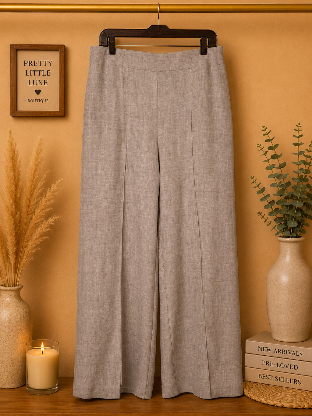 Soho Apparel Tailored Wide-Leg Front-Seam Trousers - Heathered Taupe (Large)