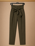 Windsor High-Rise Paperbag Waist Tapered Ankle Pants with Belt - Olive Green (Medium)