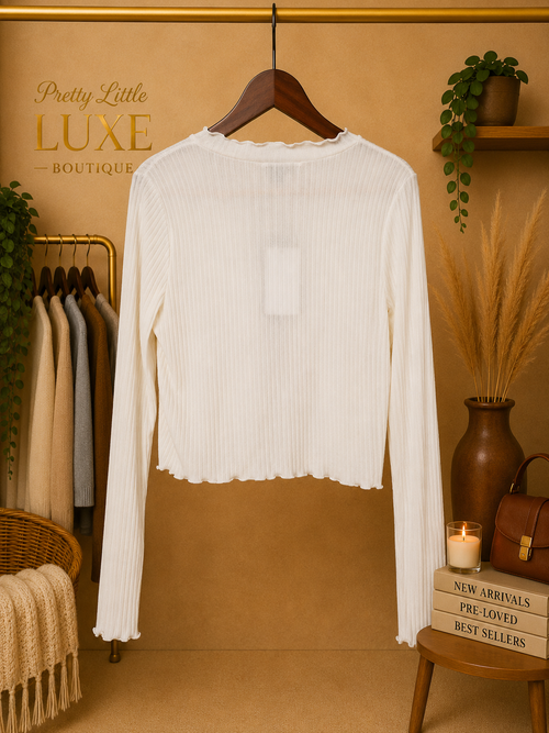 Alfani NWOT Faux-Pearl Embellished Tiered Ruffle-Sleeve Blouse - Ivory White (Petite Small)