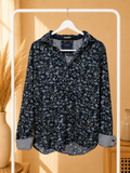 Denim & Flower Women’s Large Navy Floral Striped Cuff Button Up Shirt- Large