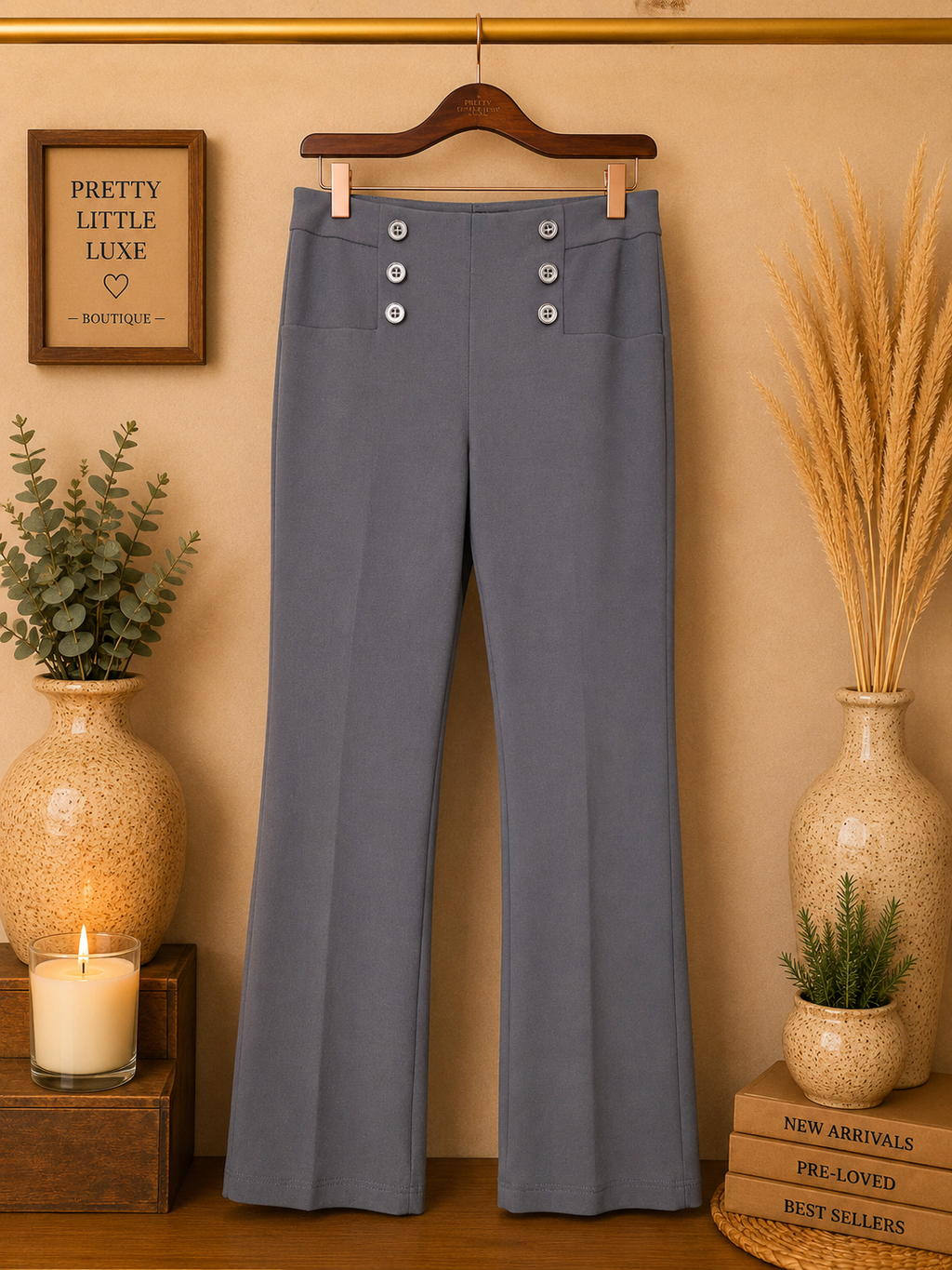 Soho Apparel High-Rise Sailor Wide-Leg Trousers - Slate grey-Medium