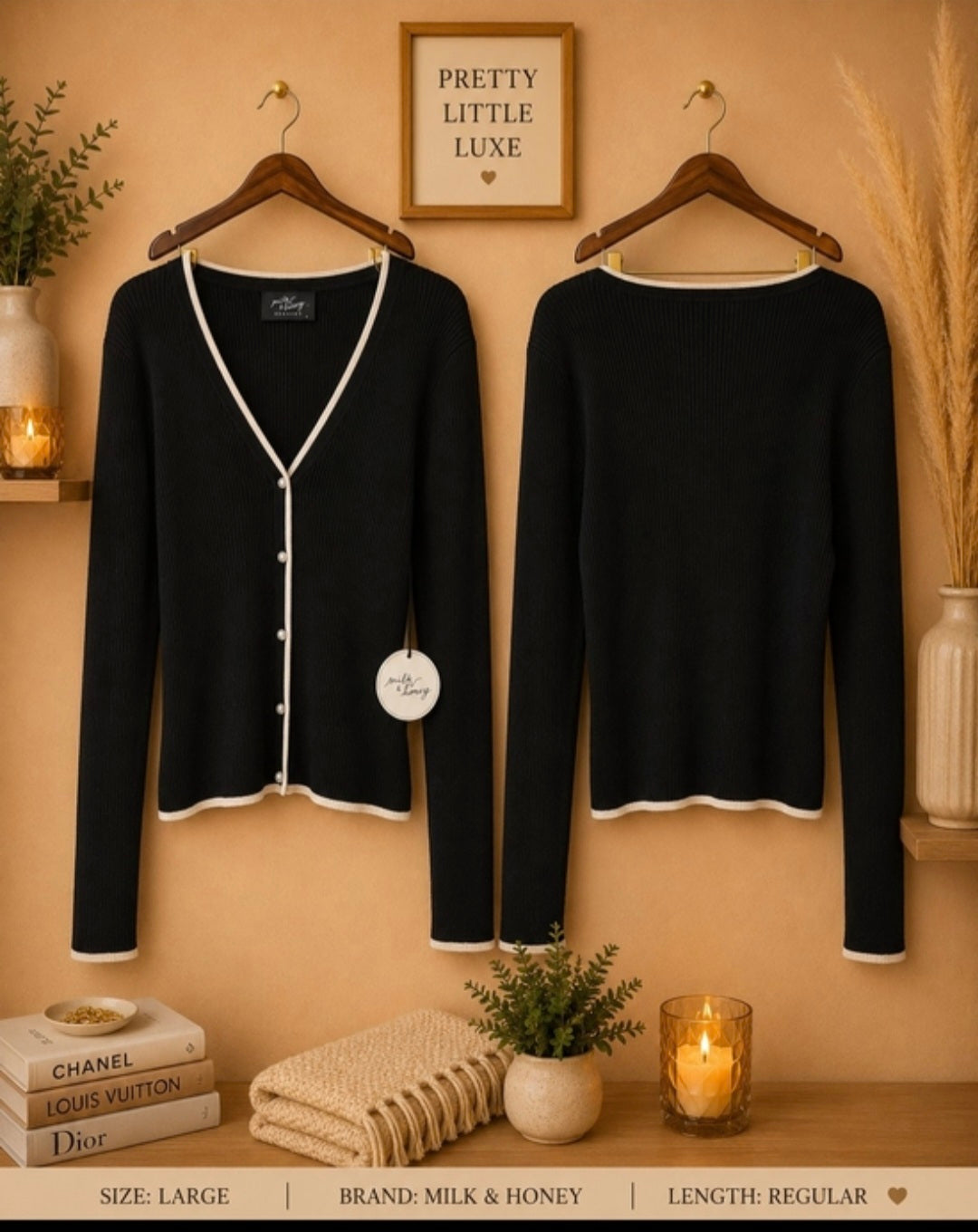 Milk & Honey Ribbed Contrast Trim Cardigan Large