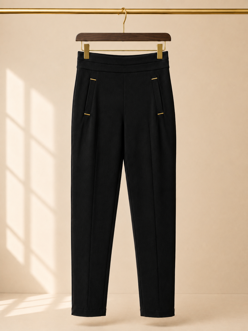 H&M Tailored Ankle Trousers Black Flat Front Gold Pocket Accent Slacks- Size 4