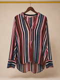Hope & Harlow Jewel Tone Striped Split-Neck High-Low Tunic Blouse (XL)