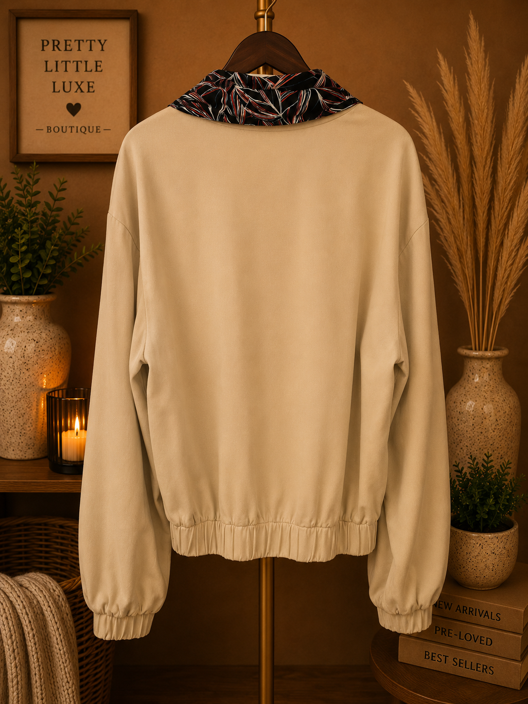 Halston Twill Bomber Jacket with Integrated Satin Neck Scarf size large