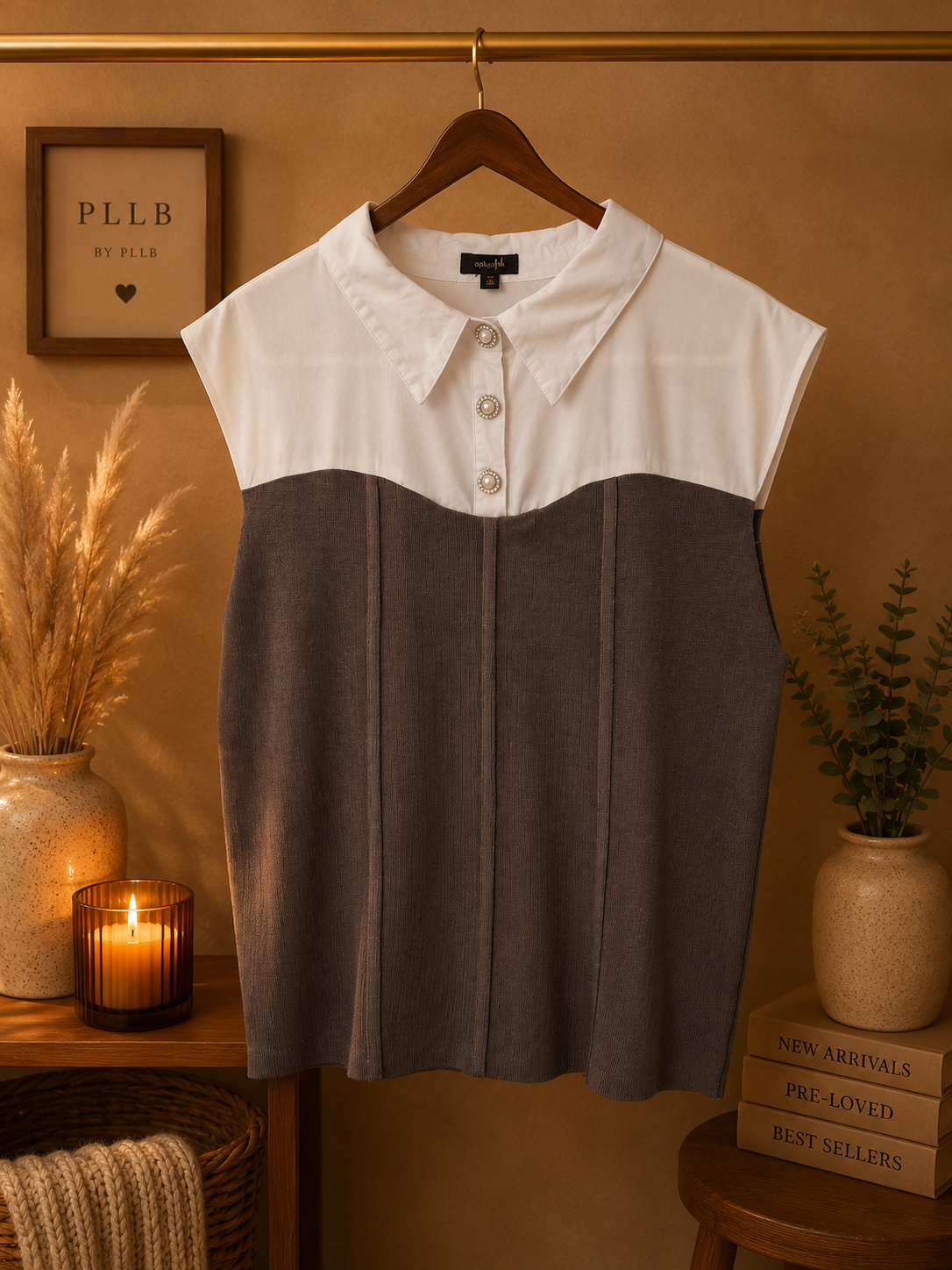 On Twelfth Colorblock Mixed Media Sleeveless Top - Mauve/White - Size 2X
