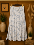 Streetwear Society NWT Blue Floral Midi Skirt White High Slit Size- XL