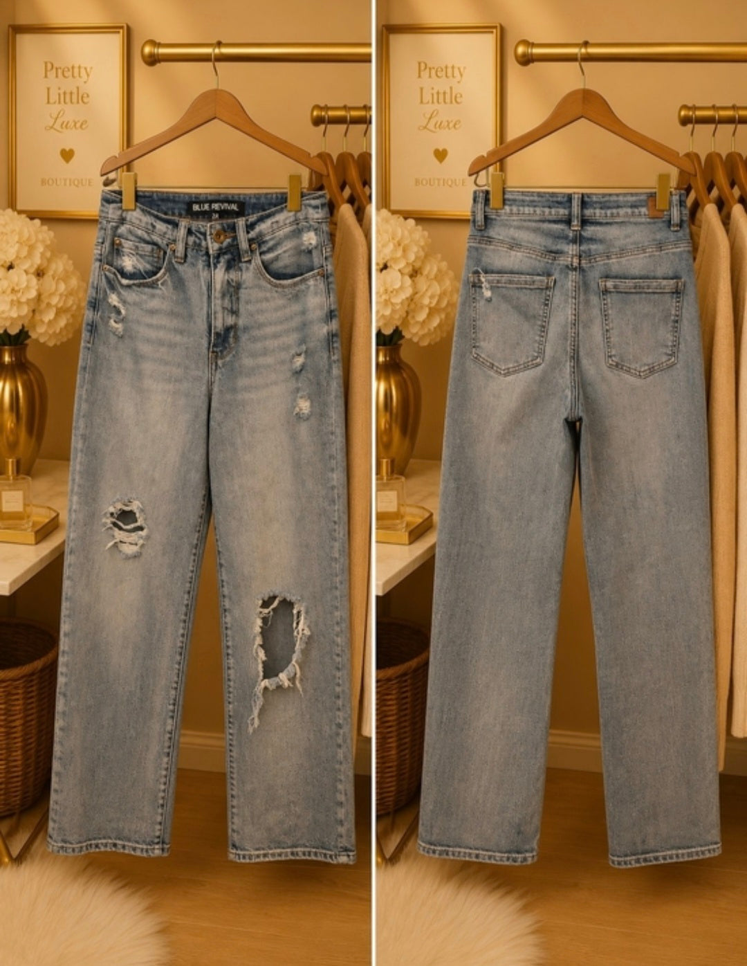 Blue Revival Distressed Wide Leg Jeans Size 24