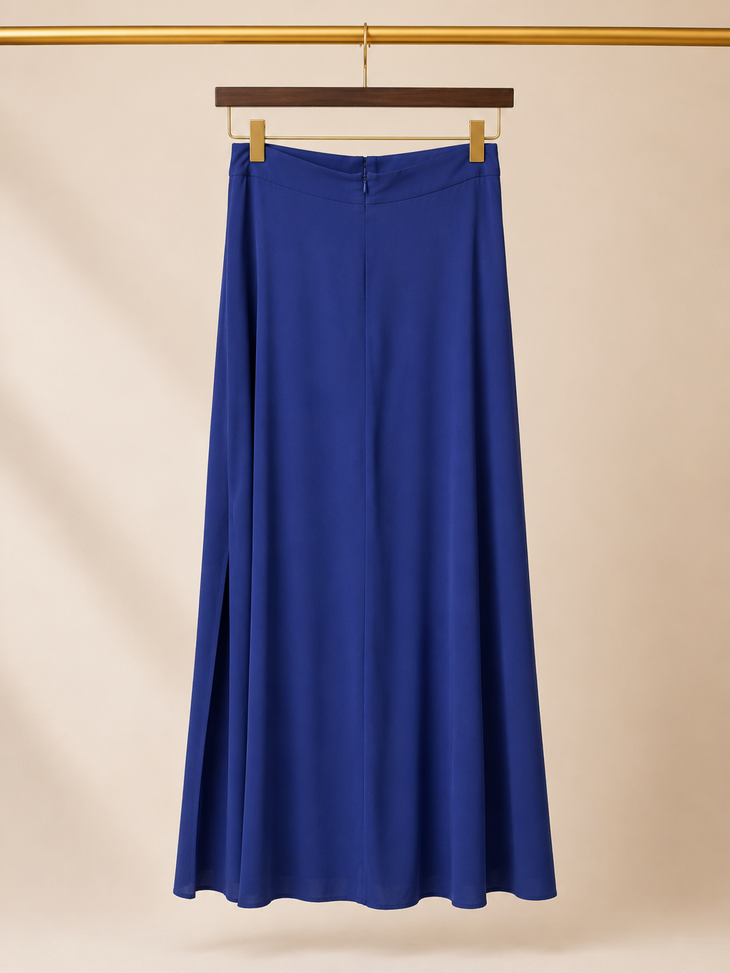 High-Rise Side-Slit A-Line Midi Skirt - Cobalt Blue (Medium)