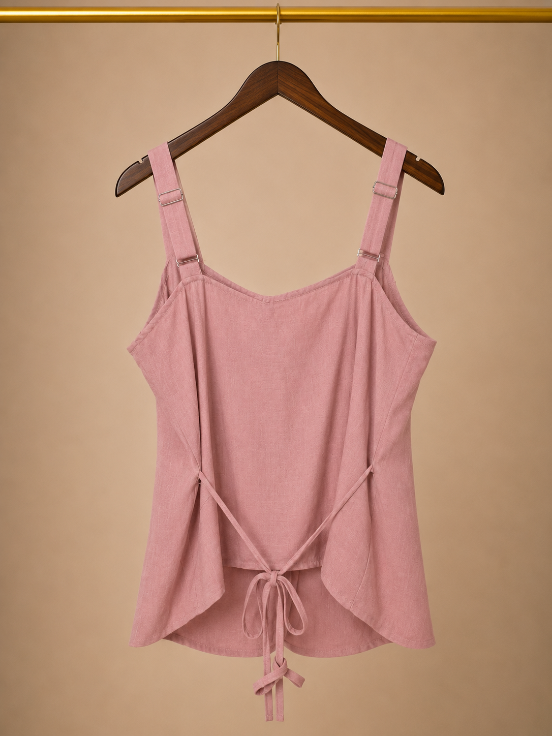 Good Luck Gem NWT Linen-Blend Adjustable-Strap Tie-Back Cami Top - Dusty Rose Pink (Large)