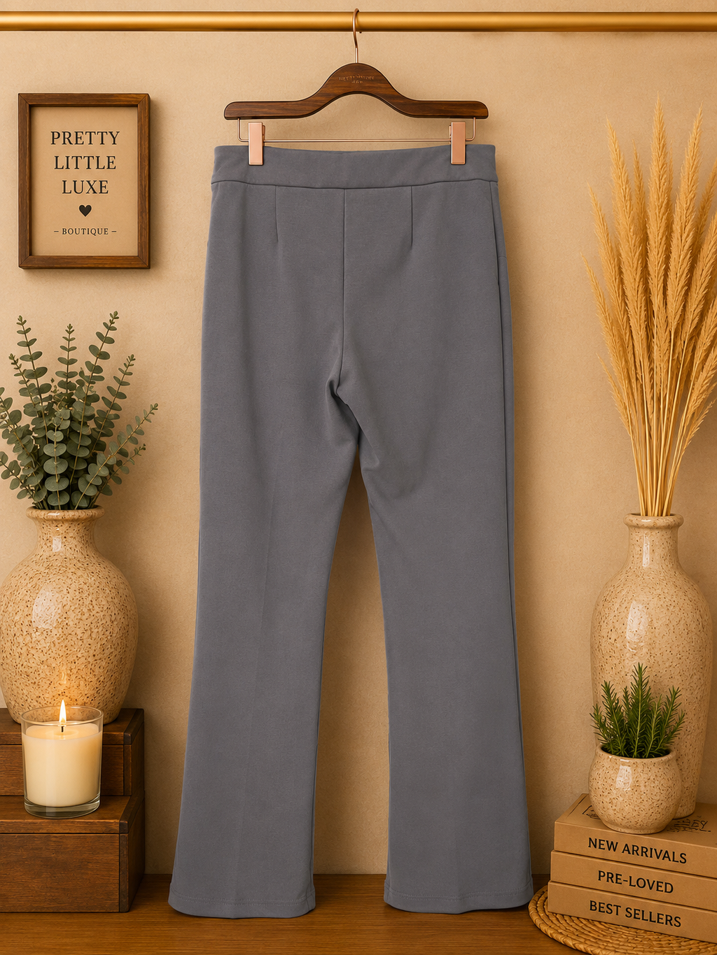 Soho Apparel High-Rise Sailor Wide-Leg Trousers - Slate grey-Medium