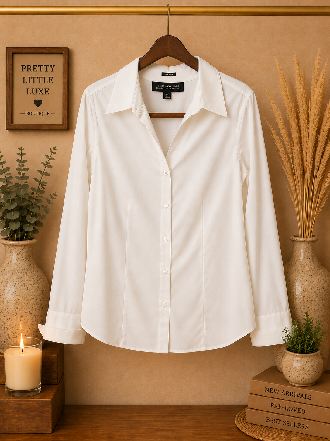Jones New York Platinum Tailored Button-Down Blouse Off-White- size  (10P)