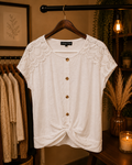 Vintage Rose White Lace Crochet Shoulder Twist Knot Top L