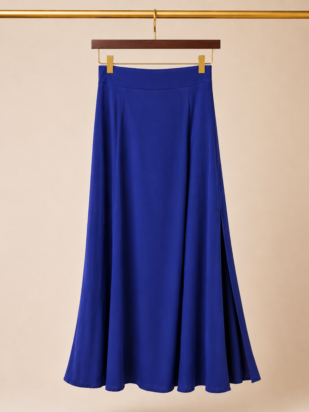 High-Rise Side-Slit A-Line Midi Skirt - Cobalt Blue (Medium)