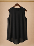 Paper Crane High Mock-Neck Exposed Zip Sleeveless Blouse - Solid Black (Small)
