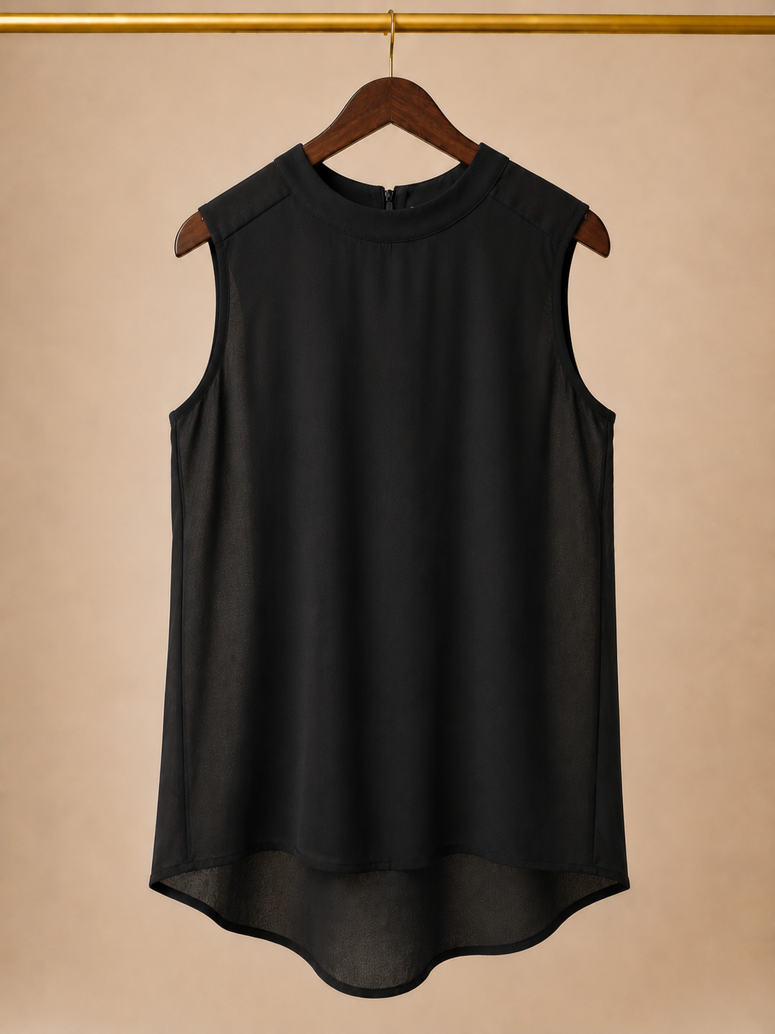 Paper Crane High Mock-Neck Exposed Zip Sleeveless Blouse - Solid Black (Small)