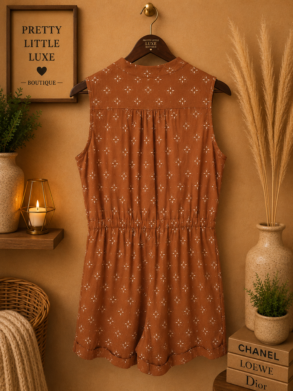 Kelly Renee Rust Orange Drawstring Waist Button Front Romper- S