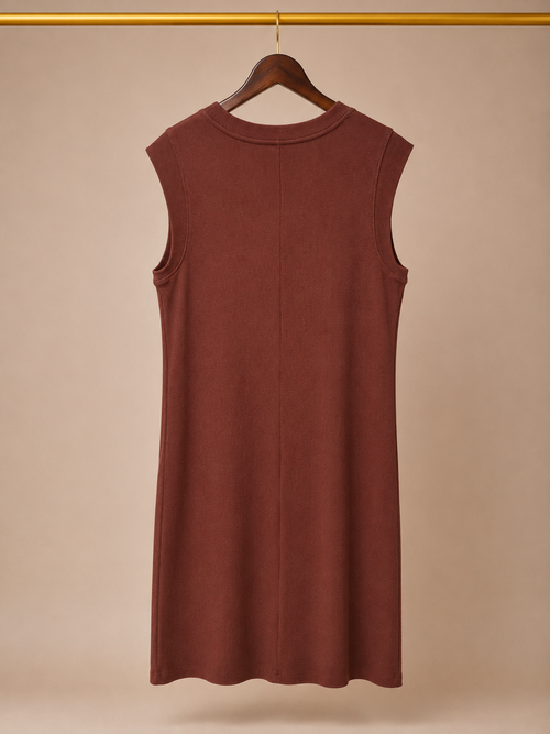 A New Day Ribbed Sleeveless Shift Sweater Dress - Chocolate Brown (Large)