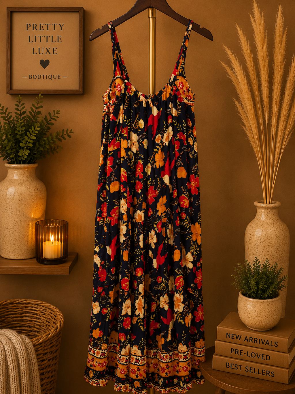 Sea Lustre Floral Tiered Maxi Dress Navy Orange Bohemian Resort Wear Size S/M