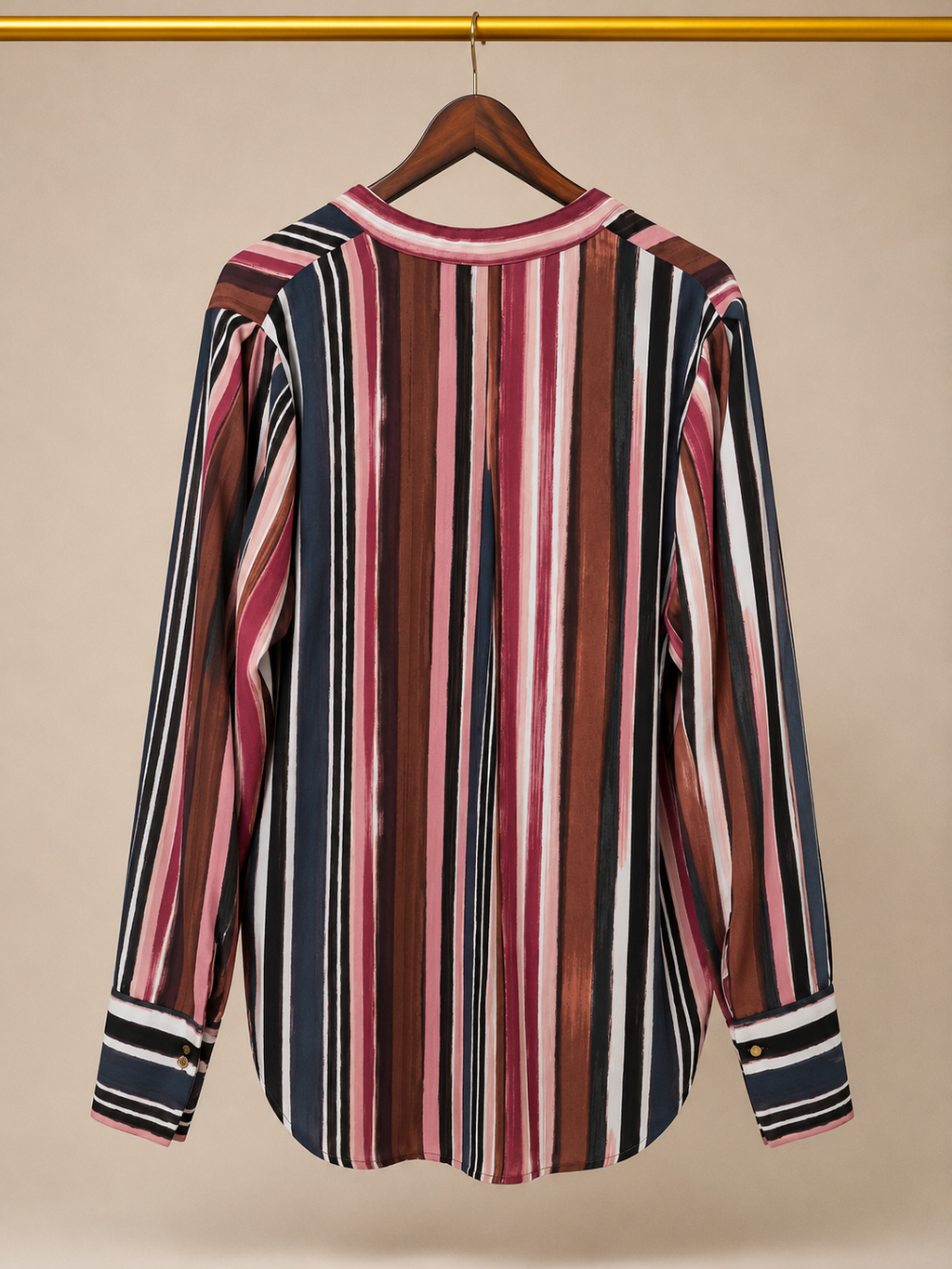 Hope & Harlow Jewel Tone Striped Split-Neck High-Low Tunic Blouse (XL)