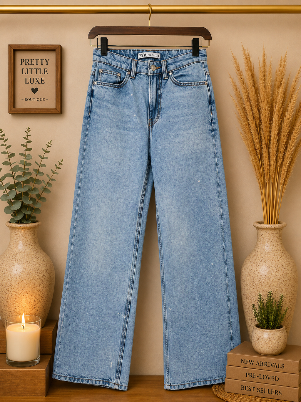 Zara High-Rise Wide-Leg Distressed Jeans - Light Indigo Wash (2)