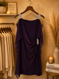 MSK Rhinestone Cold-Shoulder Draped Faux-Wrap Dress in Plum - Size Small (NWT)