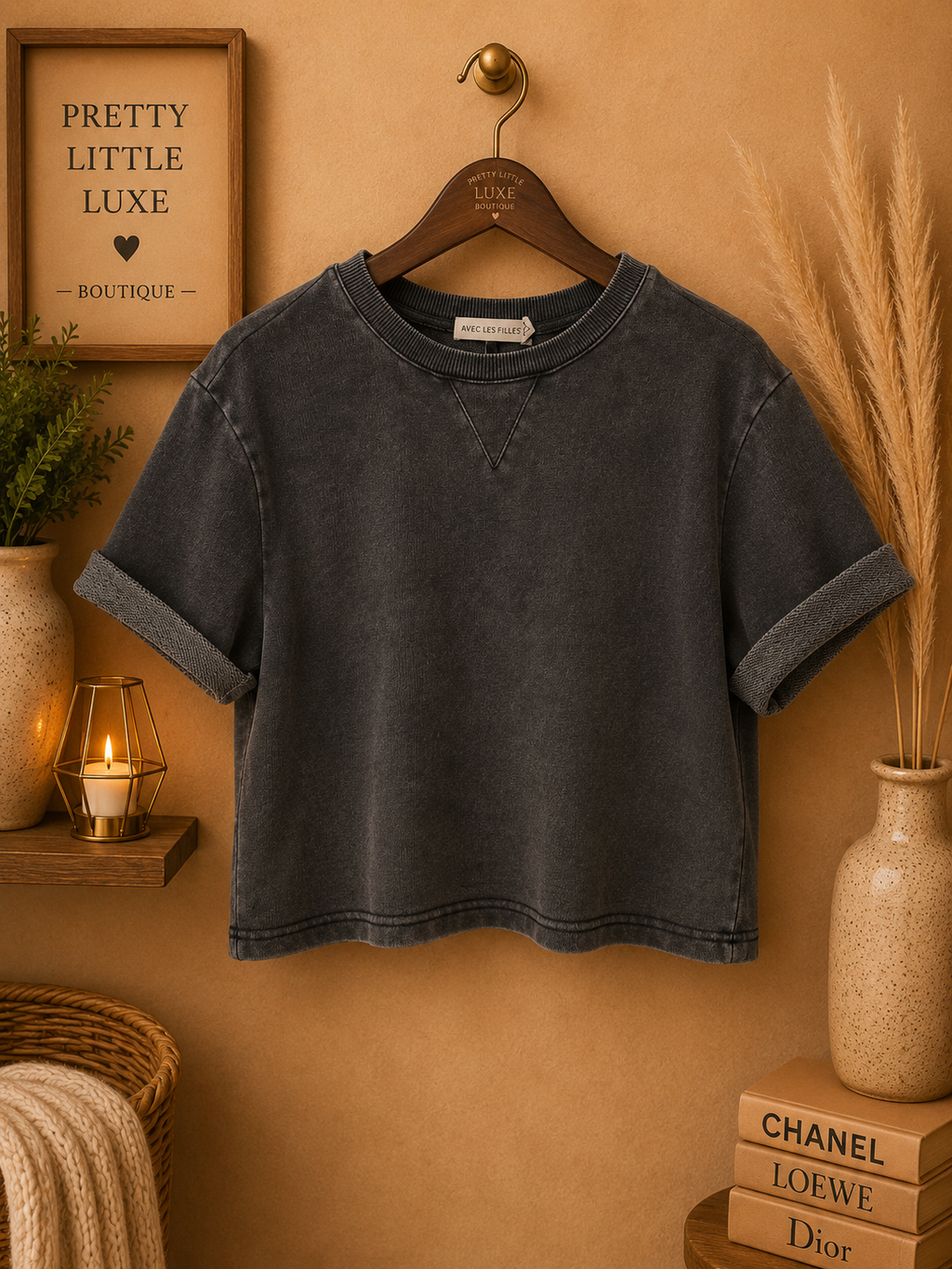 Avec Les Filles Mineral Wash Cropped Short Sleeve Sweatshirt - Size XS