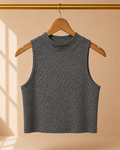 Divided by H&M Ribbed Mock Neck Crop Tank Top - Heather Charcoal - Small