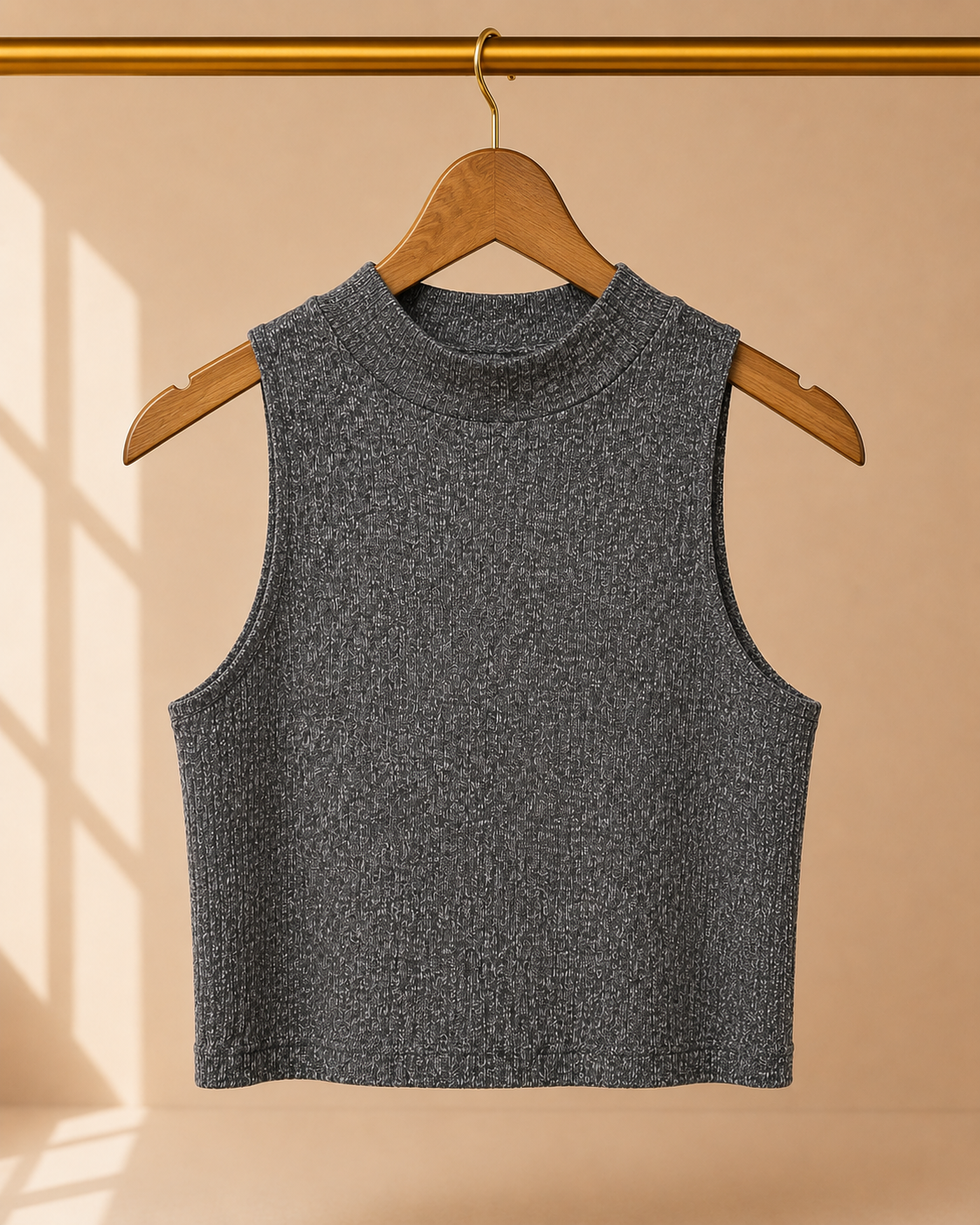 Divided by H&M Ribbed Mock Neck Crop Tank Top - Heather Charcoal - Small