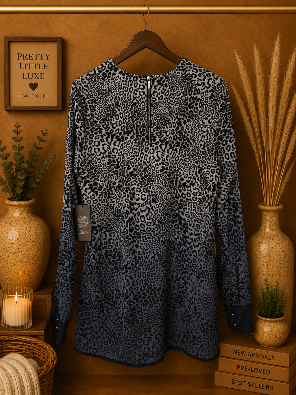 Vince Camuto NWT Leopard Ombre High-Low Blouse Grey Size S -
