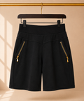 Fuego Moda High Rise Bermuda Shorts Gold Zipper Pockets Black- Large