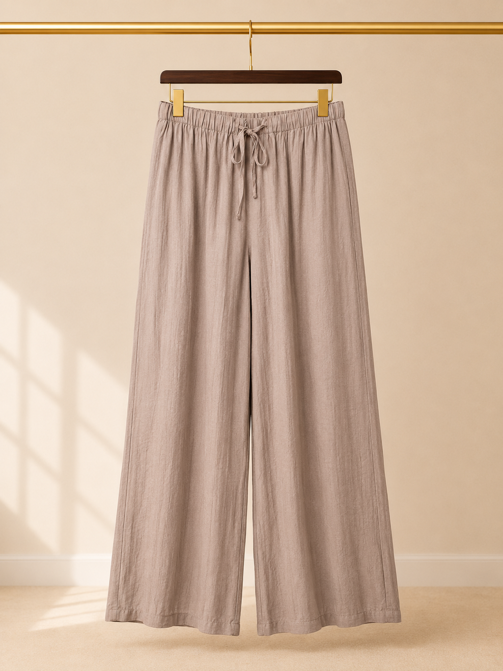 SHEIN High Rise Linen Blend Wide Leg Pants Taupe Beige Drawstring-Size XS/2