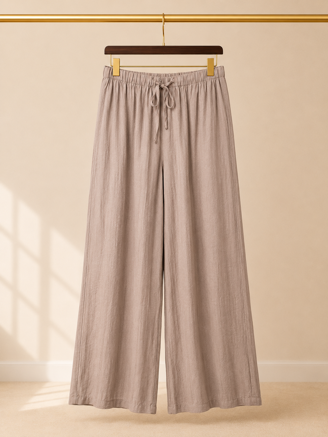 SHEIN High Rise Linen Blend Wide Leg Pants Taupe Beige Drawstring-Size XS/2