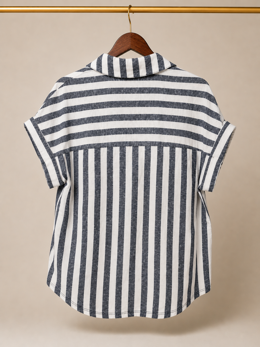 Sanctuary Striped Front Tie Button Down Shirt Short Sleeve Blouse Navy White- (M)