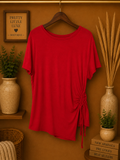 No Boundaries Red Short Sleeve Top Ruched Side Drawstring Asymmetric Hem L (11-13 junior) but fits as a women's medium