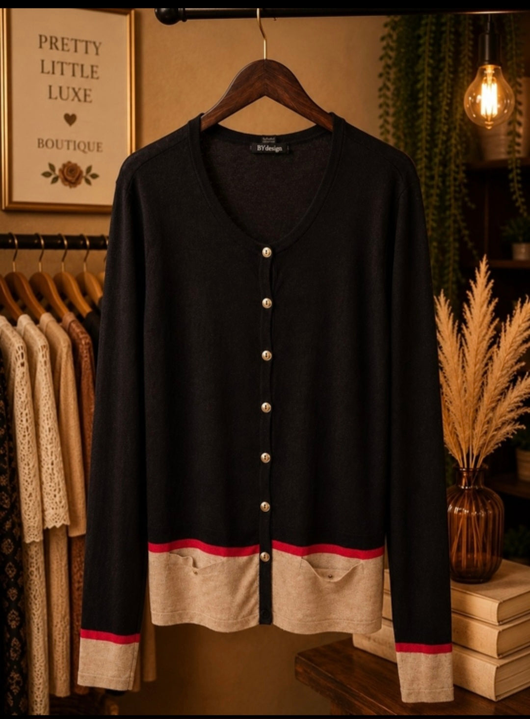 BY design Navy Colorblock Cardigan Sweater Gold Buttons XL