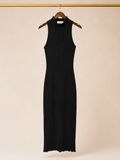Miky & Joey Mock-Neck Sleeveless Ribbed Bodycon Midi Dress - Solid Black (Medium)