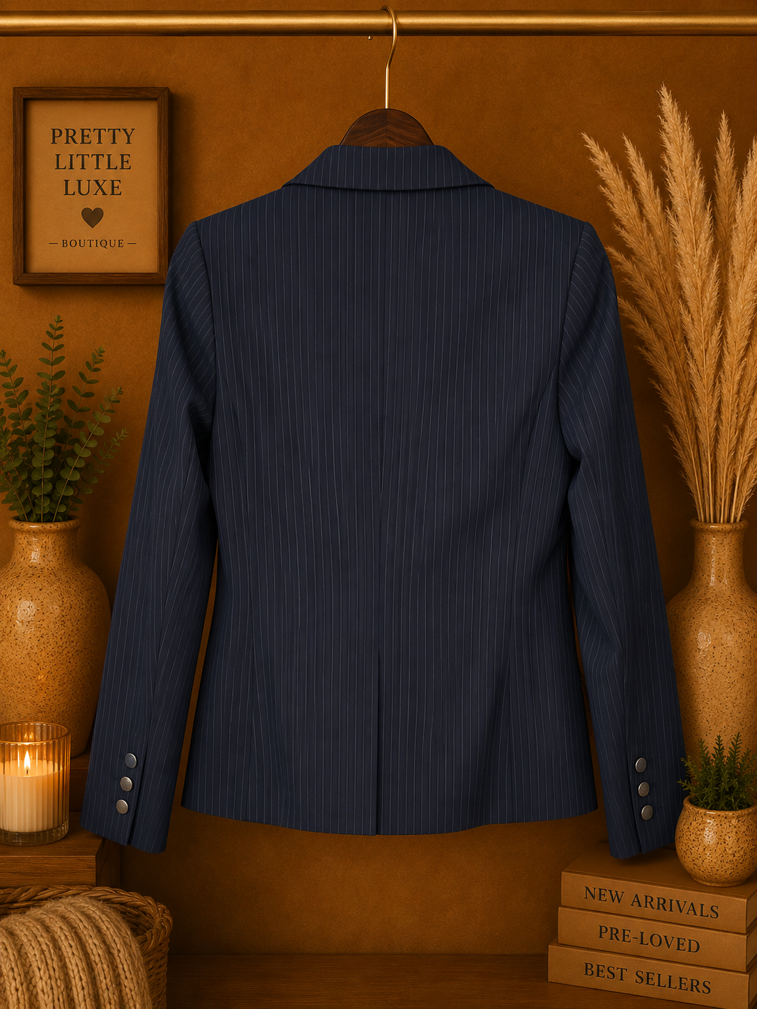Calvin Klein Black Pinstripe Three-Button Blazer - Size 8