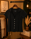 Madewell Black Button Front Collared Blouse XS Minimal Chic Top
