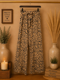 Wollence Paperbag Waist Wide Leg Palazzo Pants  Leopard Animal Print- Large