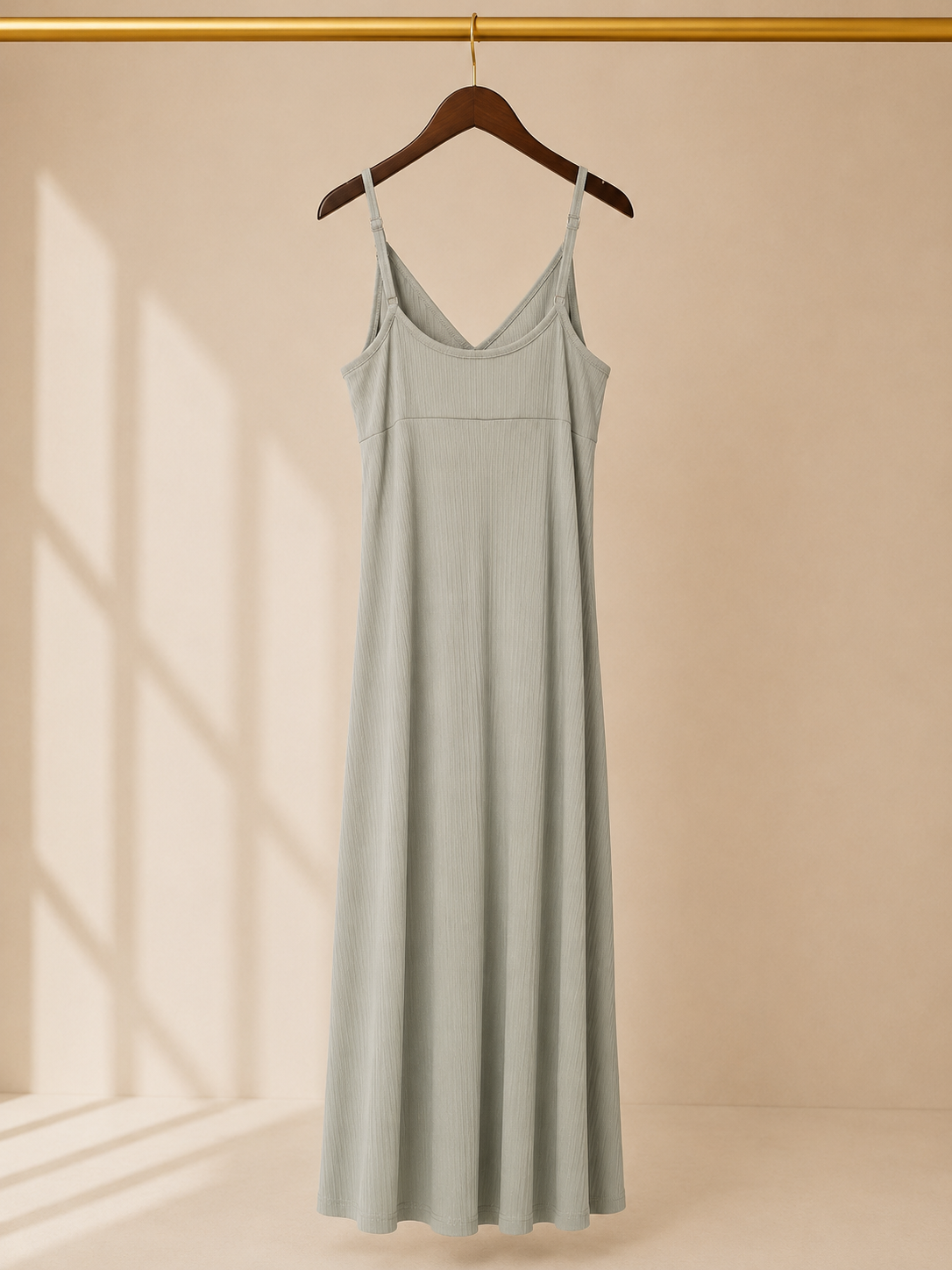 Poof New York Ribbed Twist-Front Cami Maxi Dress with Side Slit - Sage Green (Medium)