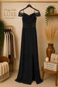 Morgan & Co. Off-the-Shoulder Mesh Illusion Waist Formal Gown - Solid Black (Size 5/6)
